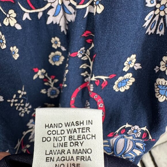 Entro Floral Boho Dress Mini Relaxed Navy Blue Bell Long Sleeve Babydoll Small - Picture 9 of 9